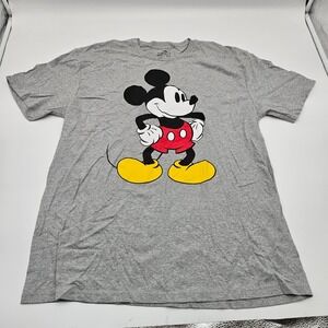 Disney Mickey Mouse Graphic T Shirt Gray XL Adult Crew Neck Short Sleeve Casual